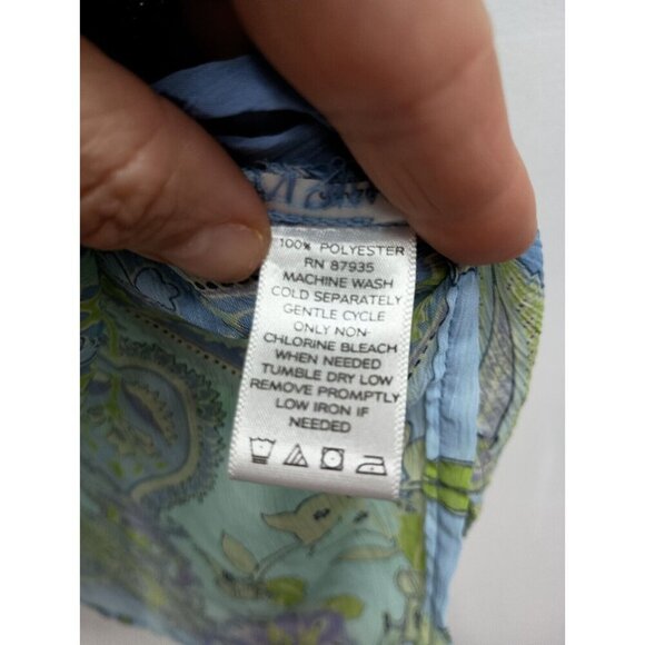 Susan Graver Womens Tunic Top Size Medium Blue Green Paisley Chiffon Blouse - Picture 7 of 9